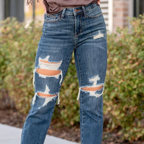 Judy Blue Straight Leg Jeans 3/26 Blue Distressed Mid Rise Cropped - Picture 13 of 13